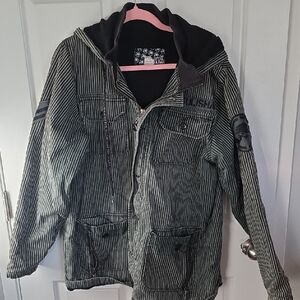 Metal Mulisha Black and Gray Striped Military Jacket